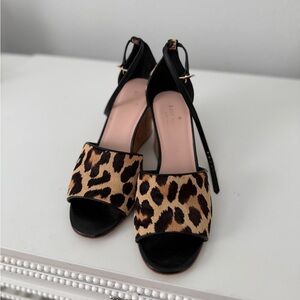Kate Spade Black and Animal Print Wedge Heels